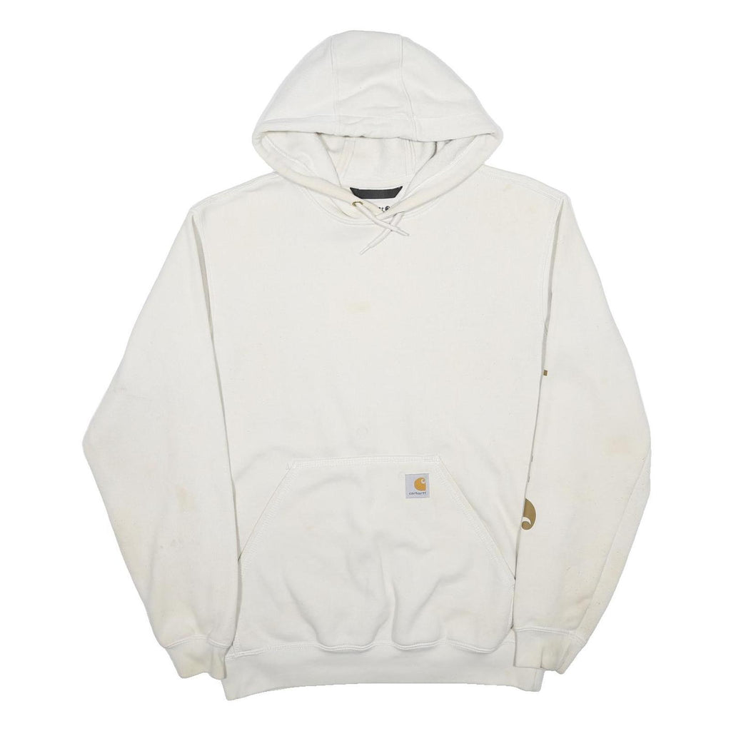 CARHARTT Mens White Hooded Pullover S Cotton Blend Casual Workwear Hoodie
