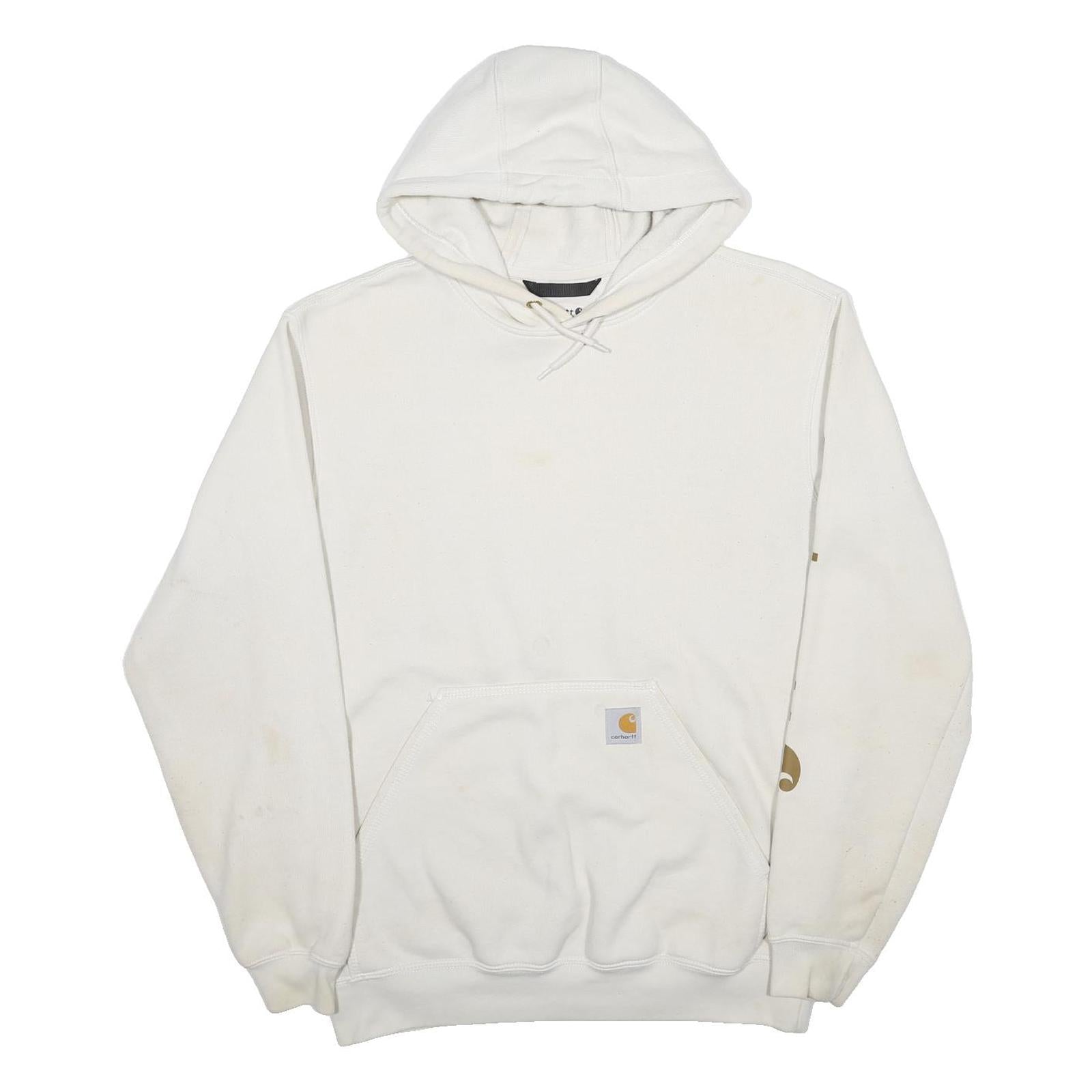 CARHARTT Mens White Hooded Pullover S Cotton Blend Casual Workwear Hoodie