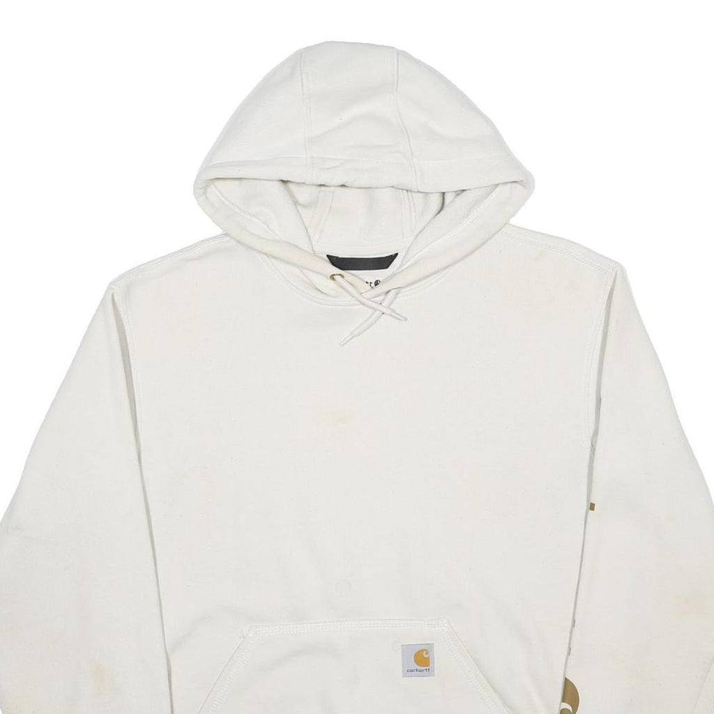 CARHARTT Mens White Hooded Pullover S Cotton Blend Casual Workwear Hoodie