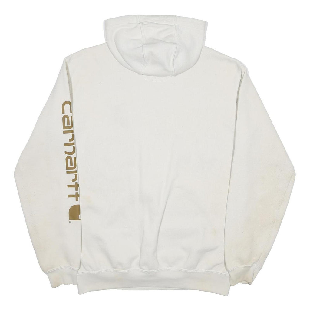 CARHARTT Mens White Hooded Pullover S Cotton Blend Casual Workwear Hoodie