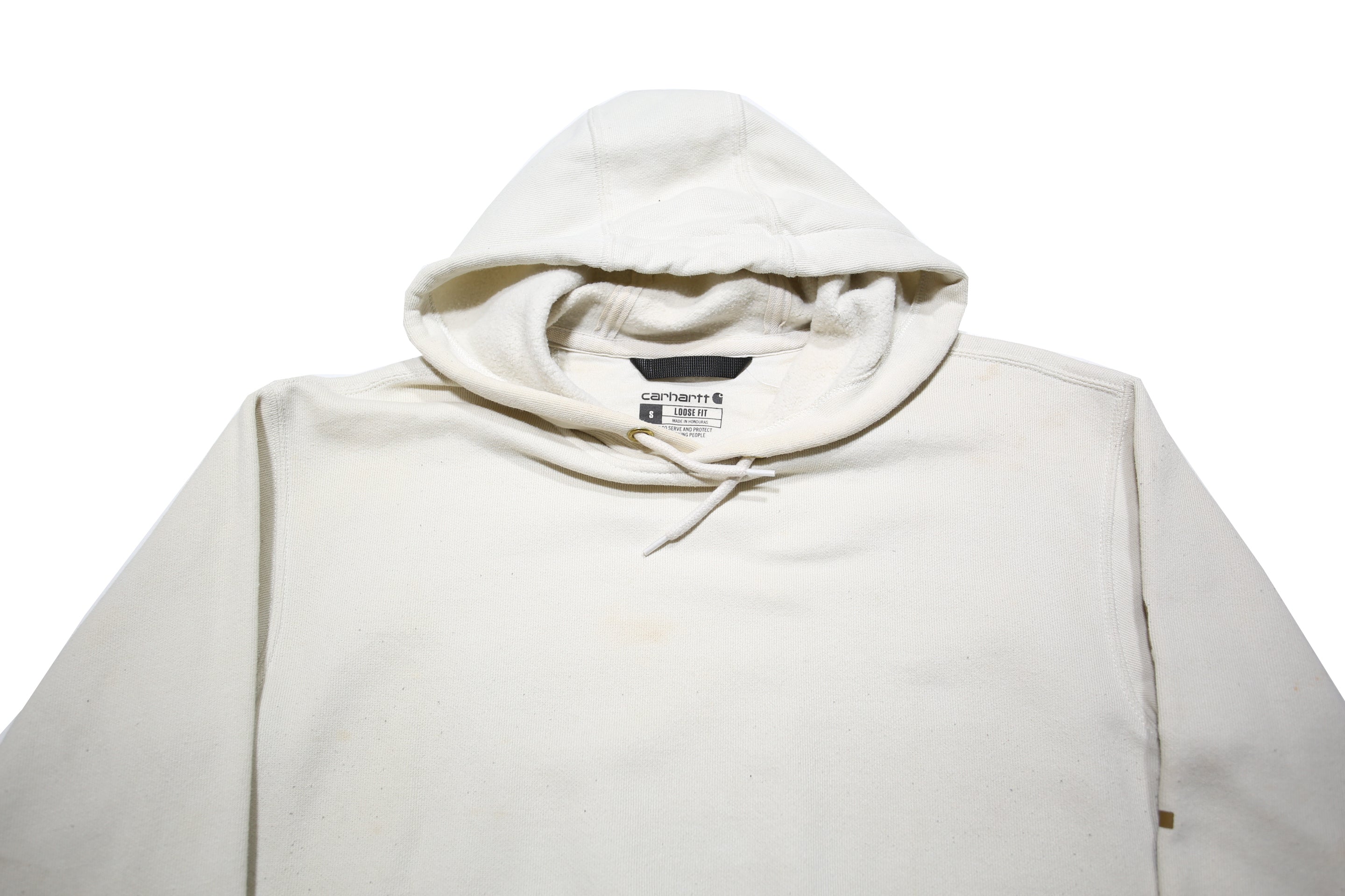 CARHARTT Mens White Hooded Pullover S Cotton Blend Casual Workwear Hoodie