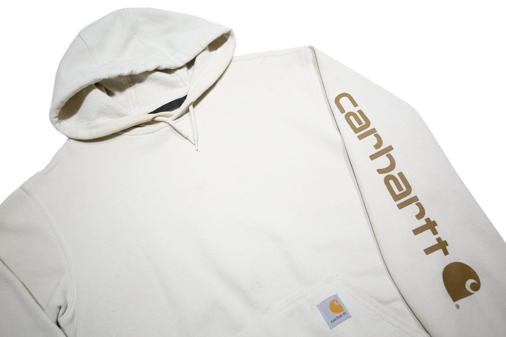 CARHARTT Mens White Hooded Pullover S Cotton Blend Casual Workwear Hoodie