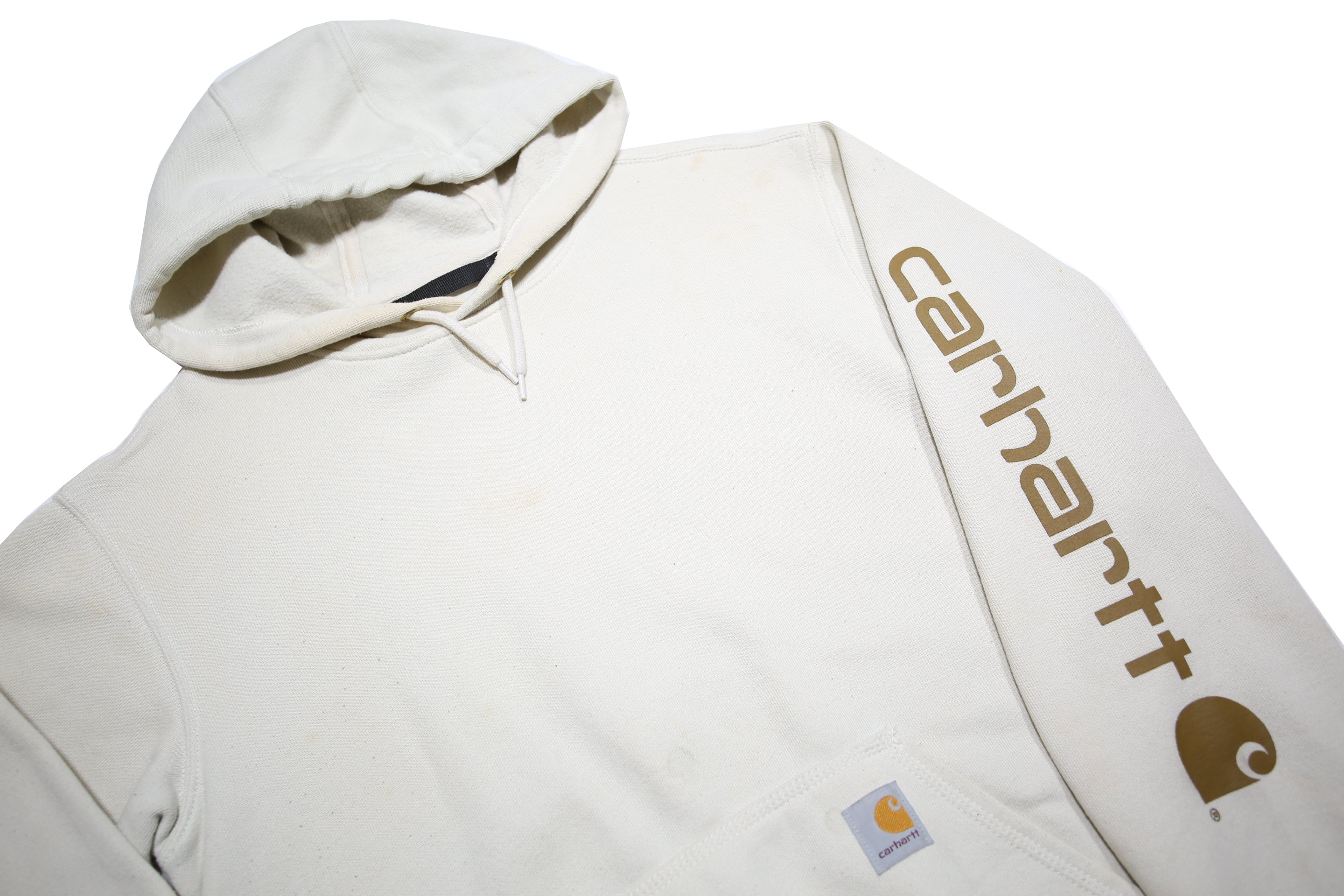 CARHARTT Mens White Hooded Pullover S Cotton Blend Casual Workwear Hoodie