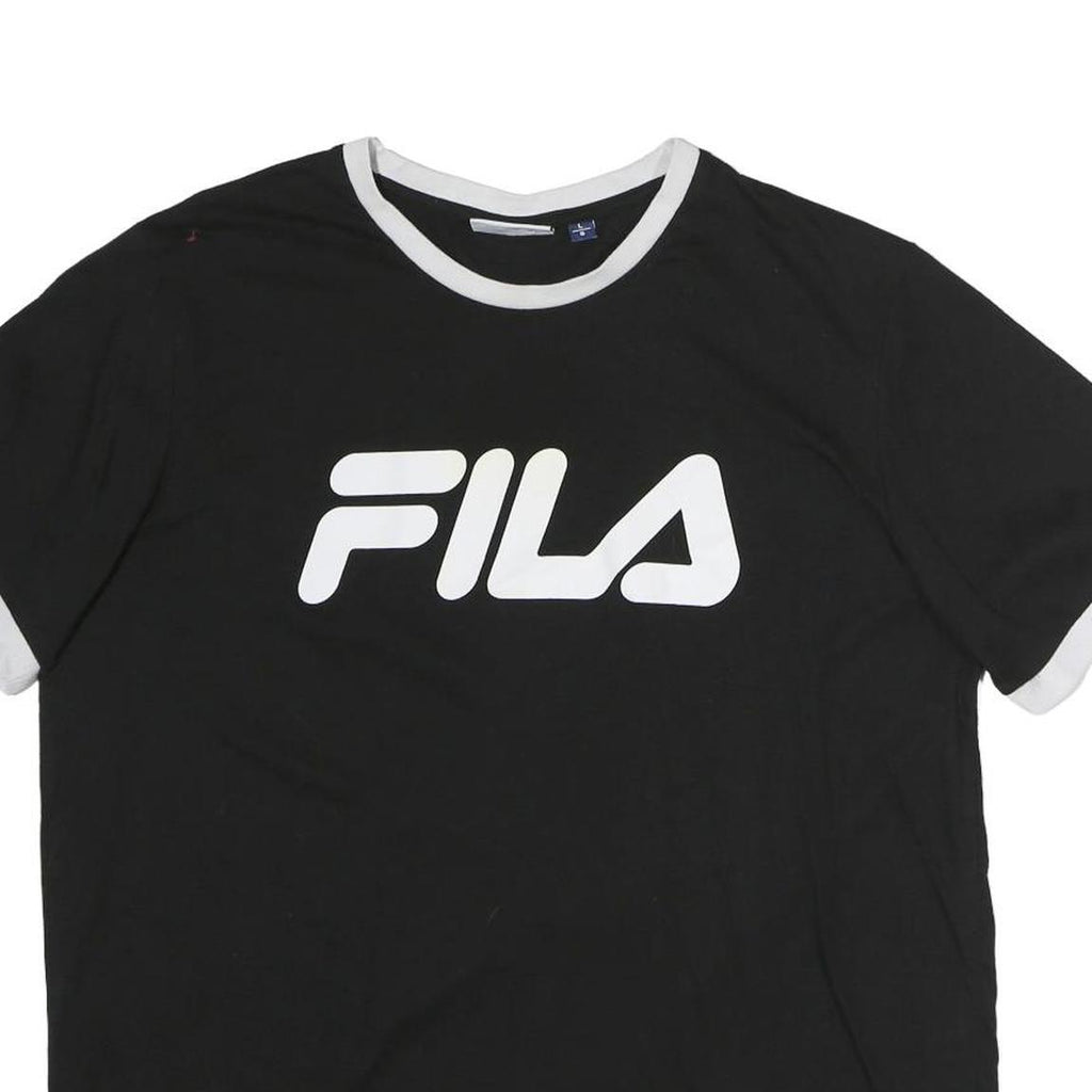 FILA Mens Black & White Logo Short Sleeve Crew Neck T-Shirt L
