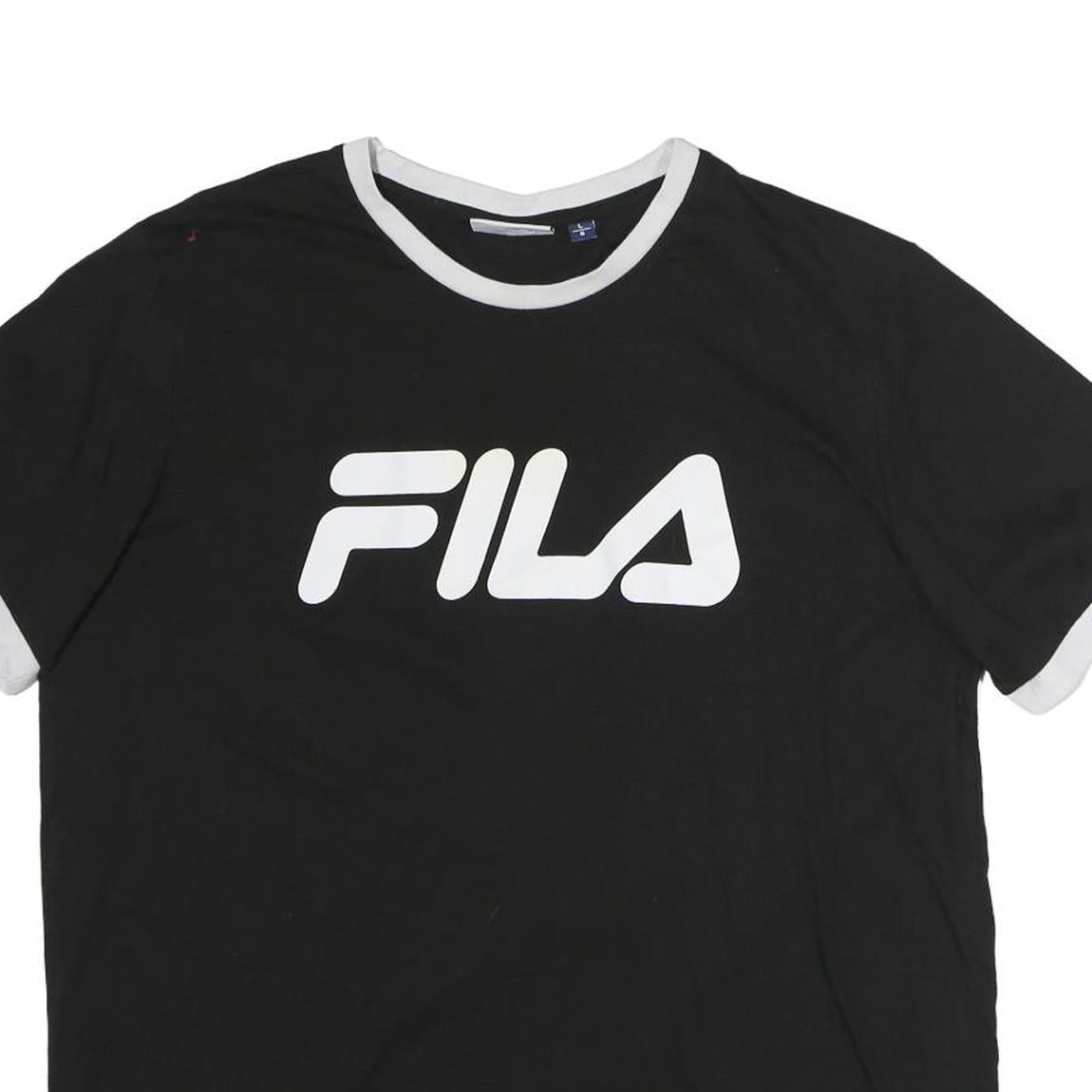 FILA Mens Black & White Logo Short Sleeve Crew Neck T-Shirt L