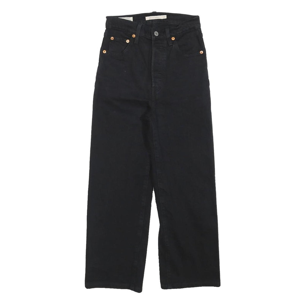 LEVI'S Womens Black Regular Straight Denim W23 L22 Button Cotton Blend Jeans