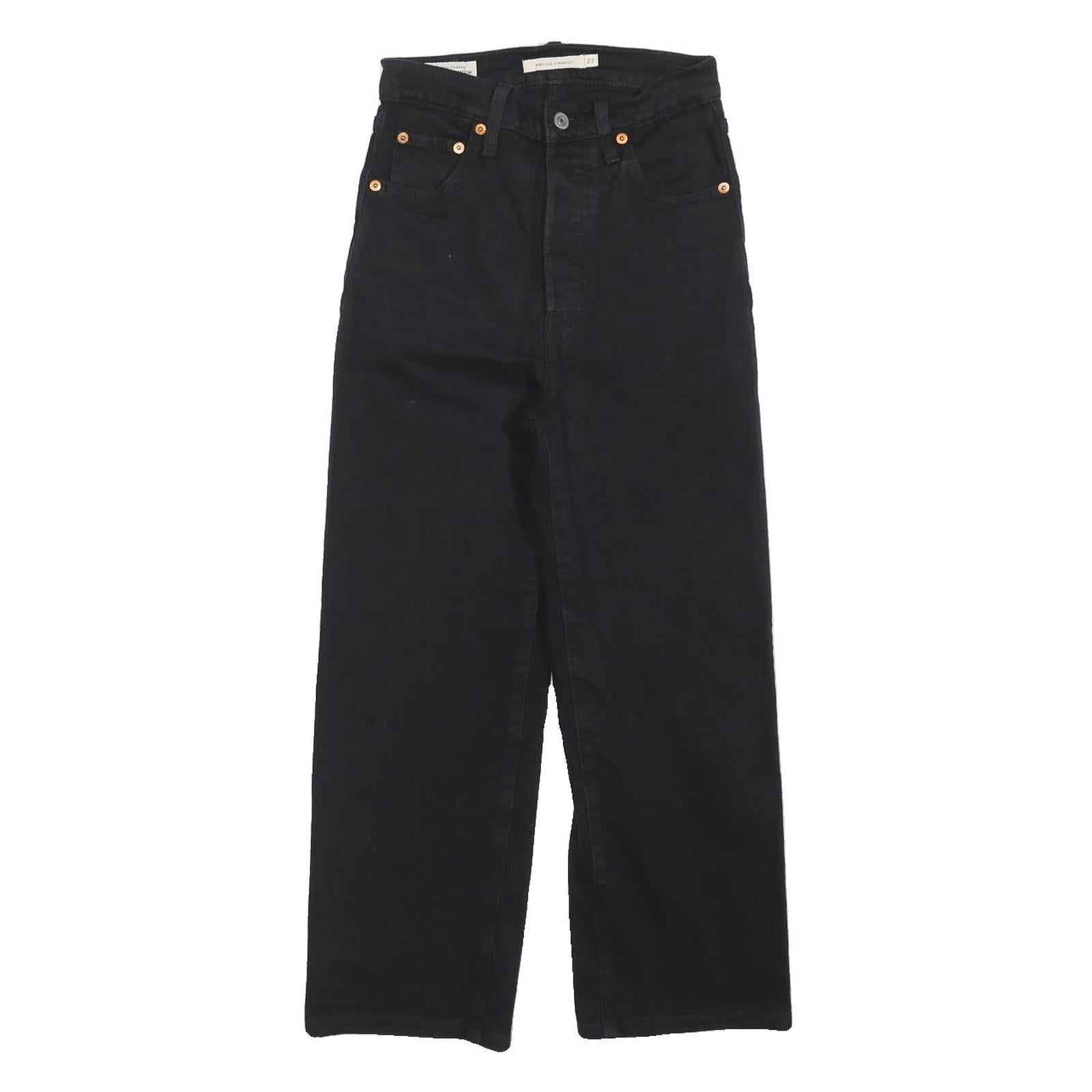 LEVI'S Womens Black Regular Straight Denim W23 L22 Button Cotton Blend Jeans