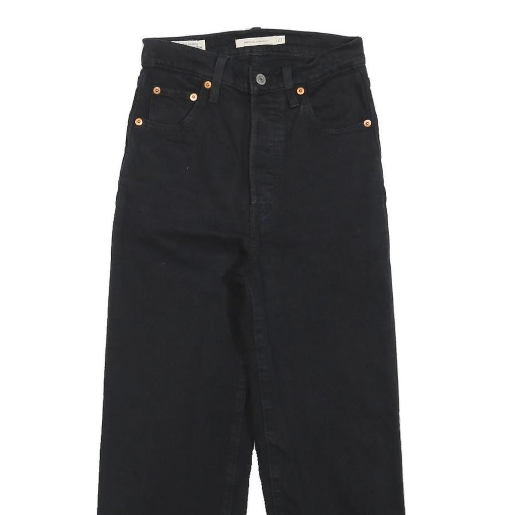 LEVI'S Womens Black Regular Straight Denim W23 L22 Button Cotton Blend Jeans