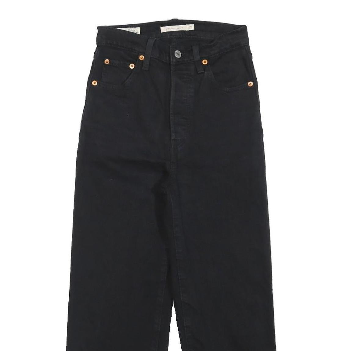 LEVI'S Womens Black Regular Straight Denim W23 L22 Button Cotton Blend Jeans