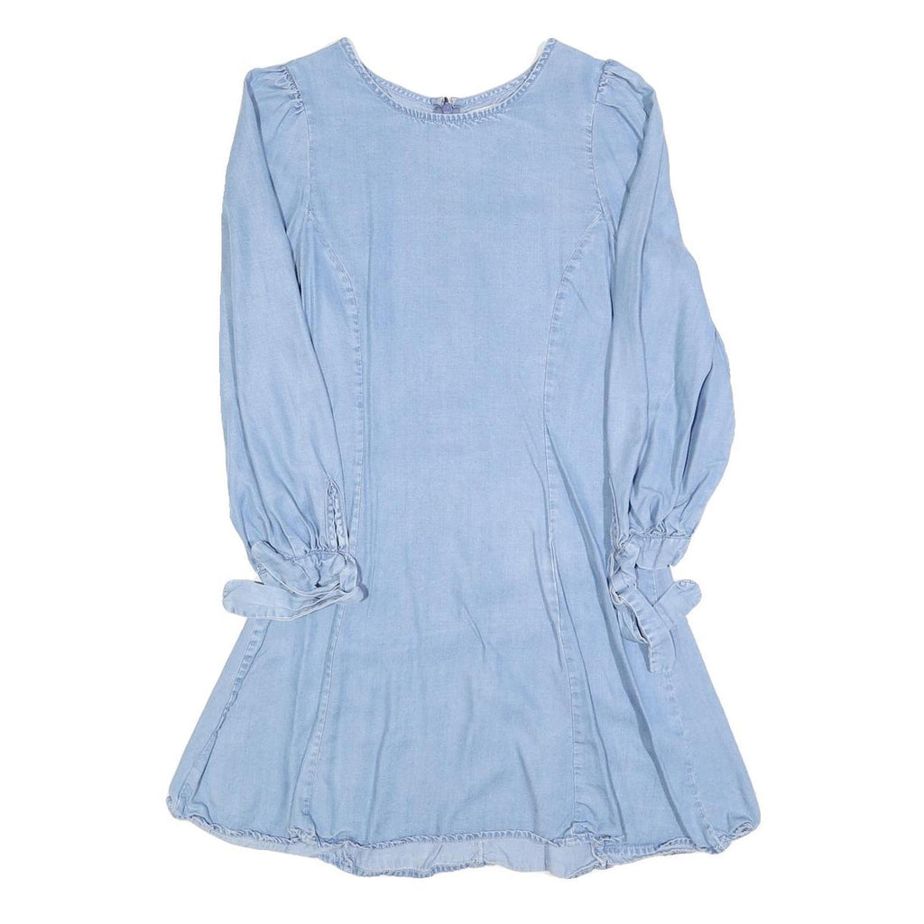 ZARA Womens Blue Denim Fit & Flare Cotton Blend Dress Long Sleeve XS Casual