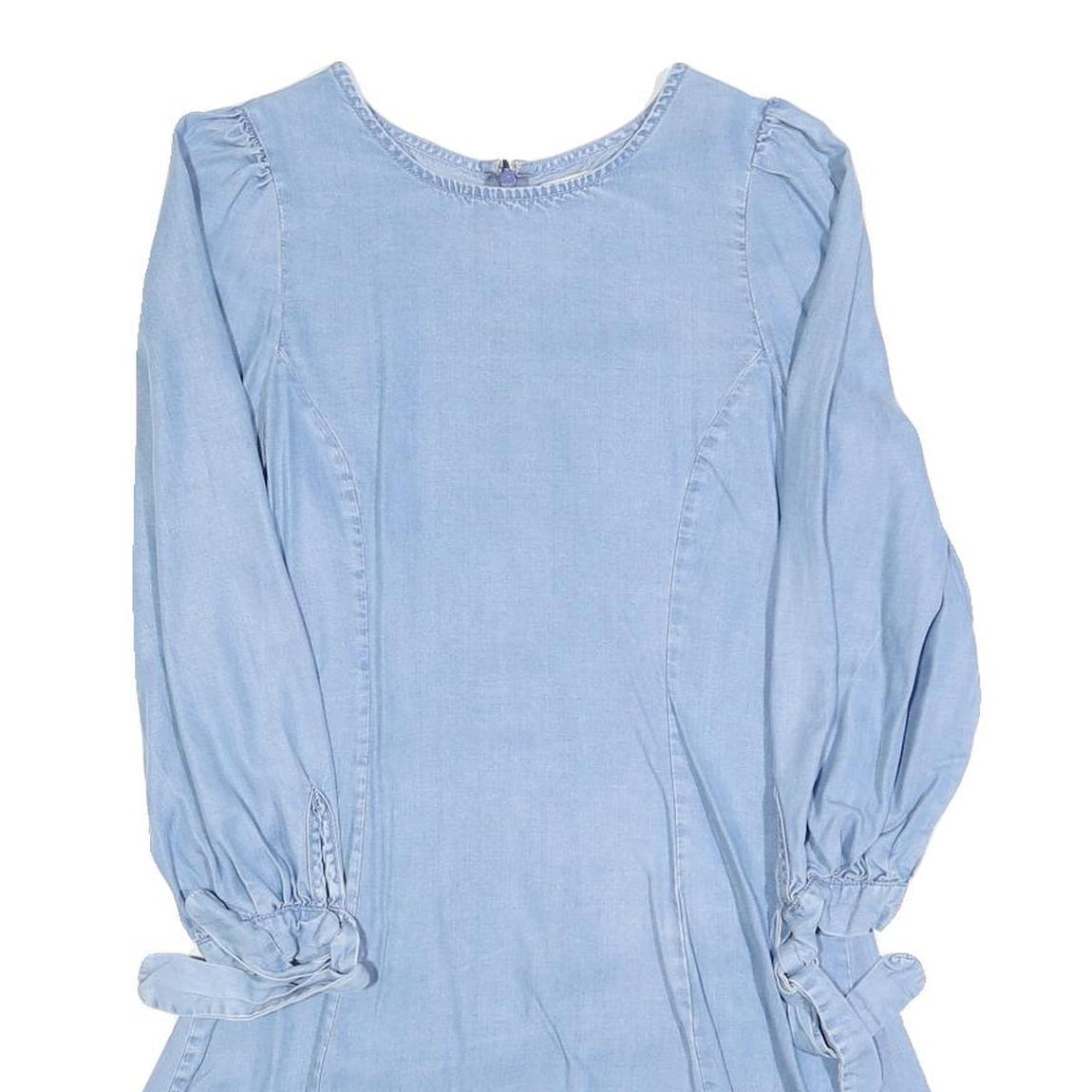 ZARA Womens Blue Denim Fit & Flare Cotton Blend Dress Long Sleeve XS Casual