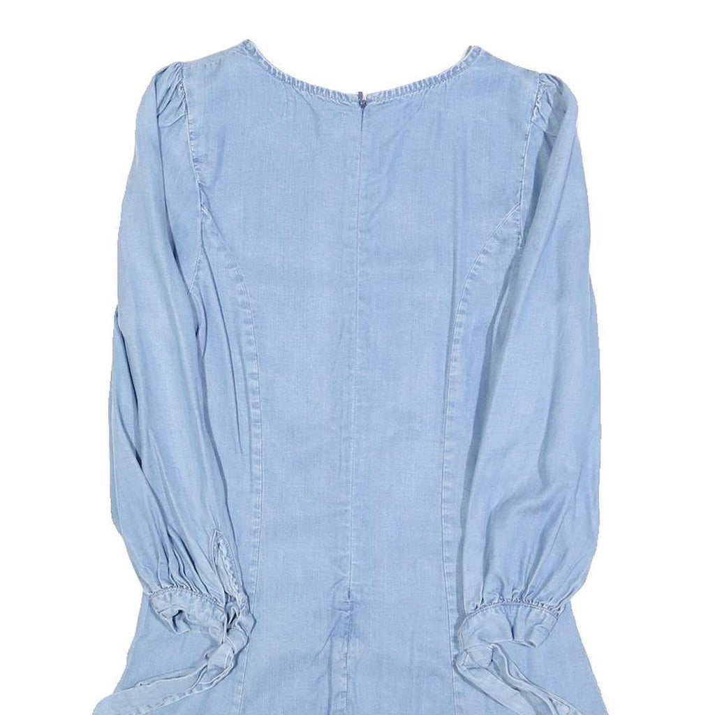 ZARA Womens Blue Denim Fit & Flare Cotton Blend Dress Long Sleeve XS Casual