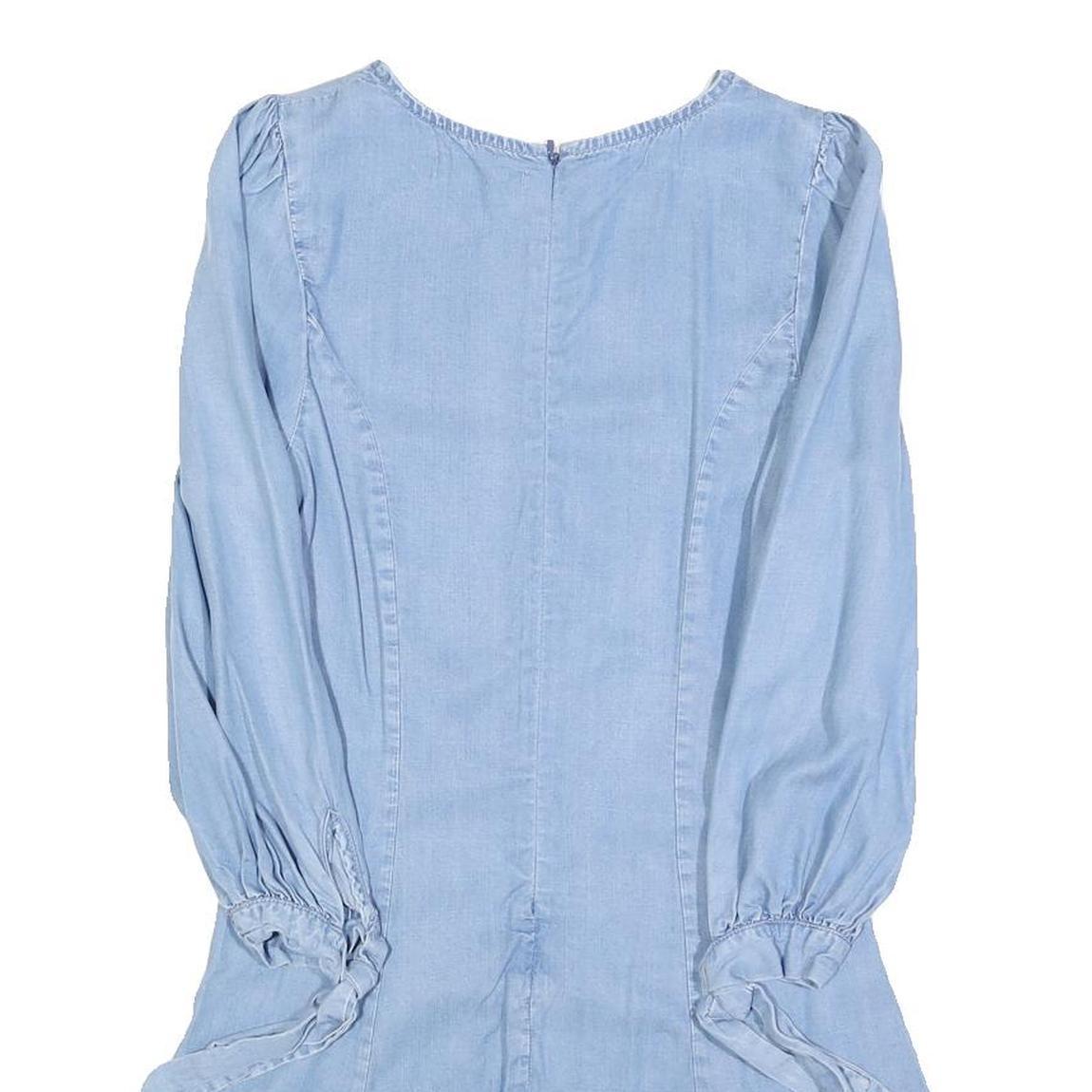 ZARA Womens Blue Denim Fit & Flare Cotton Blend Dress Long Sleeve XS Casual