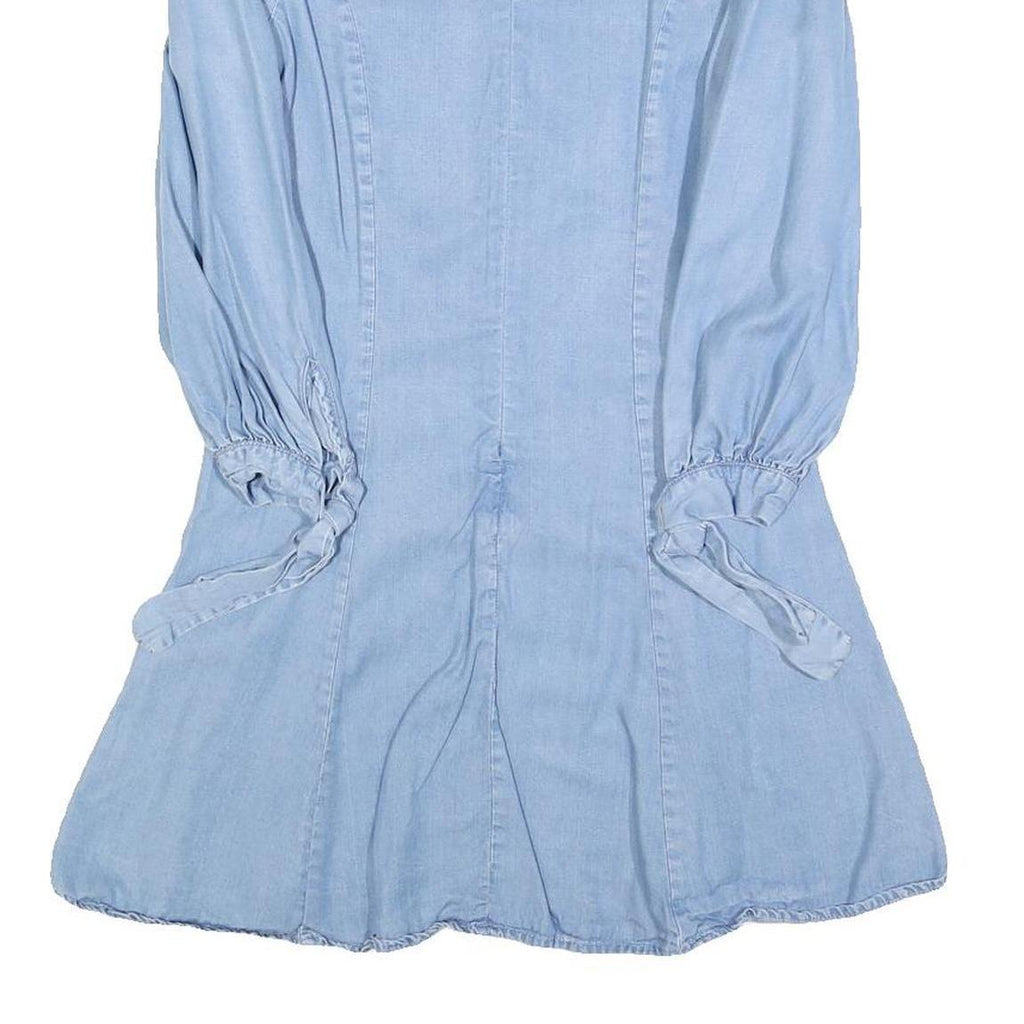 ZARA Womens Blue Denim Fit & Flare Cotton Blend Dress Long Sleeve XS Casual