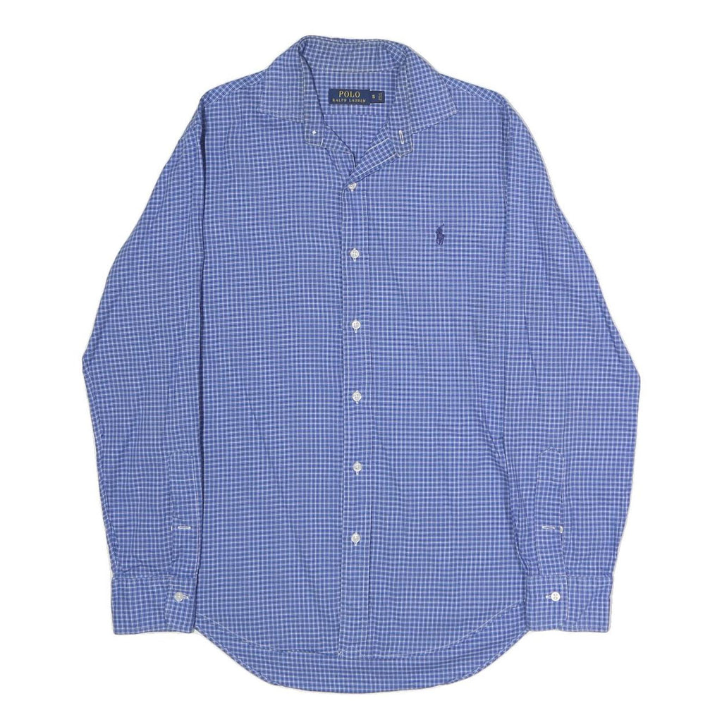 POLO RALPH LAUREN Mens Blue Check Shirt S Button Down Collar Cotton Casual