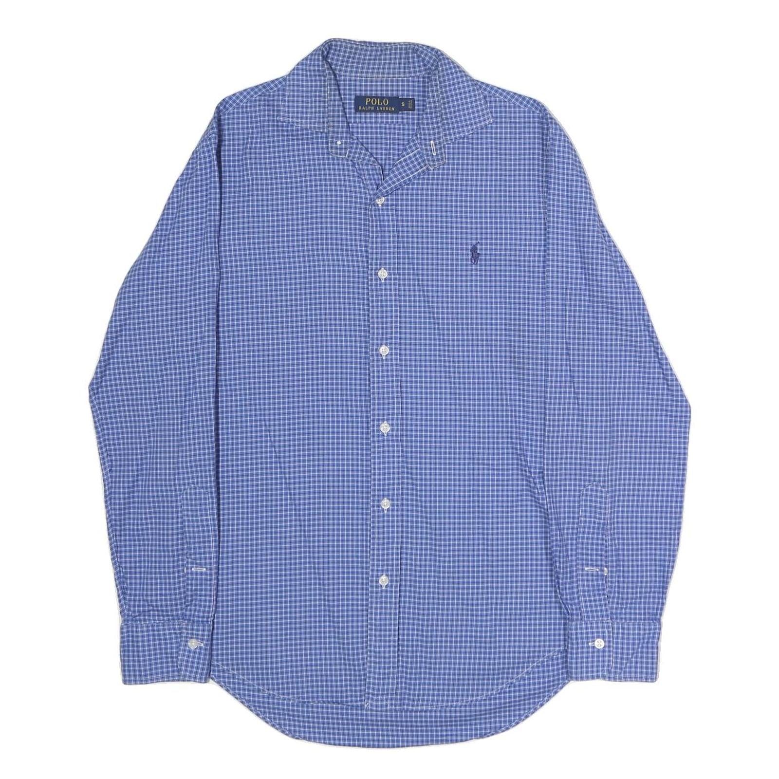 POLO RALPH LAUREN Mens Blue Check Shirt S Button Down Collar Cotton Casual