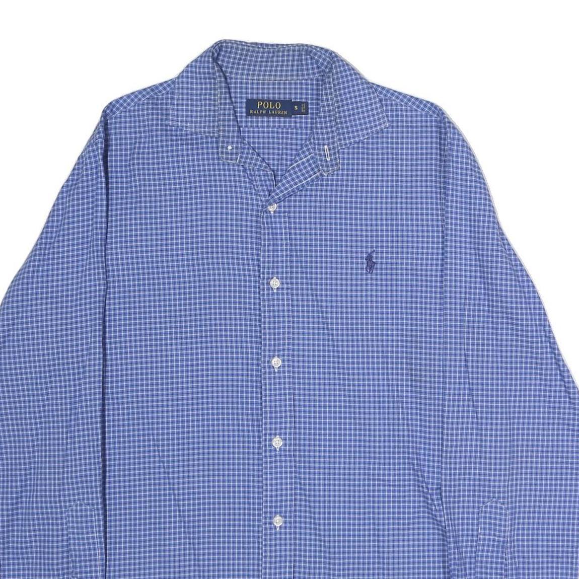 POLO RALPH LAUREN Mens Blue Check Shirt S Button Down Collar Cotton Casual