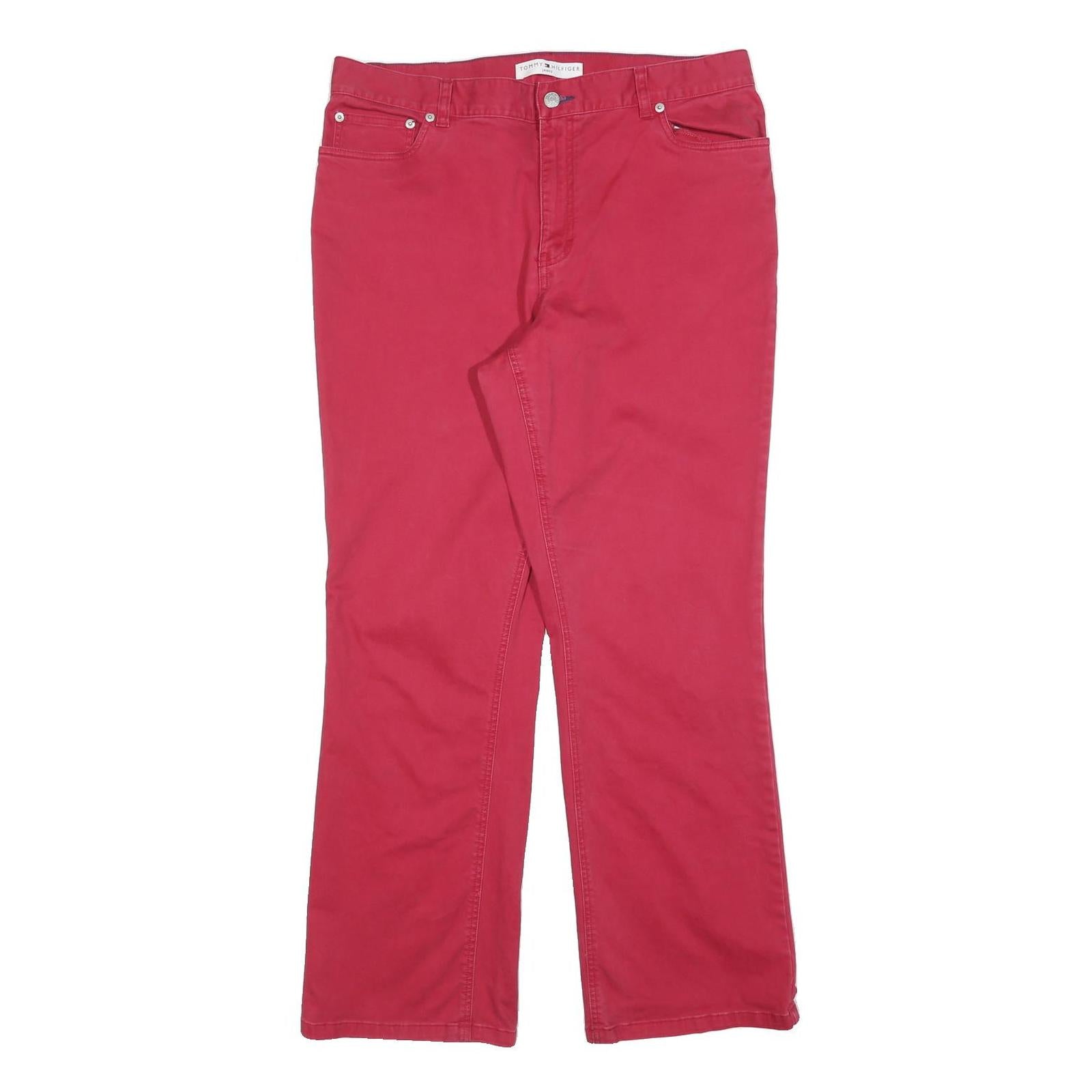 TOMMY HILFIGER Womens Cotton Blend Red Regular Fit Straight Leg Trousers W34 L31