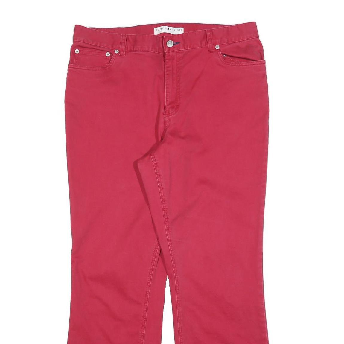TOMMY HILFIGER Womens Cotton Blend Red Regular Fit Straight Leg Trousers W34 L31