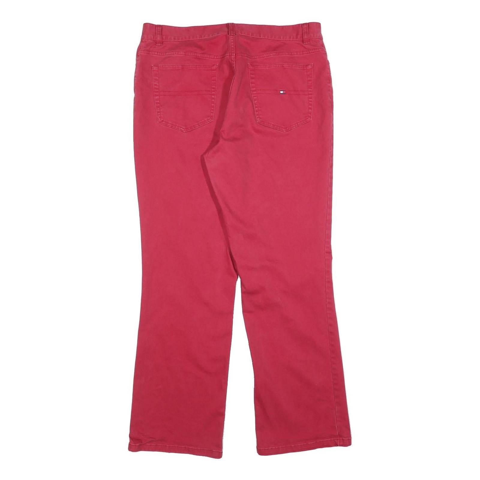 TOMMY HILFIGER Womens Cotton Blend Red Regular Fit Straight Leg Trousers W34 L31