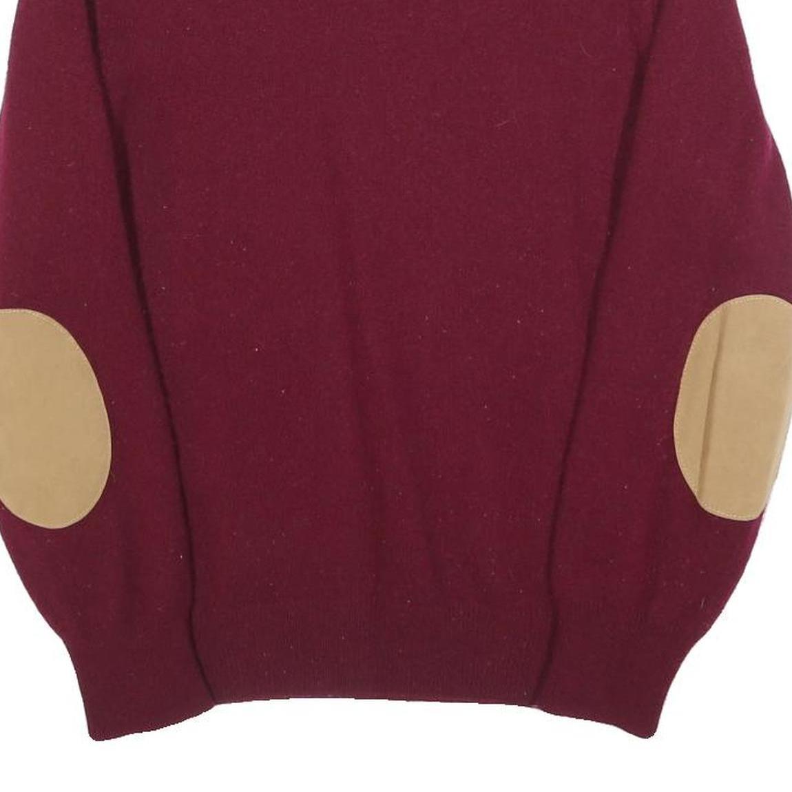 DR MARTENS Boys Maroon Plain Wool Jumper Crew Neck Basic Knit L Elbow Patch