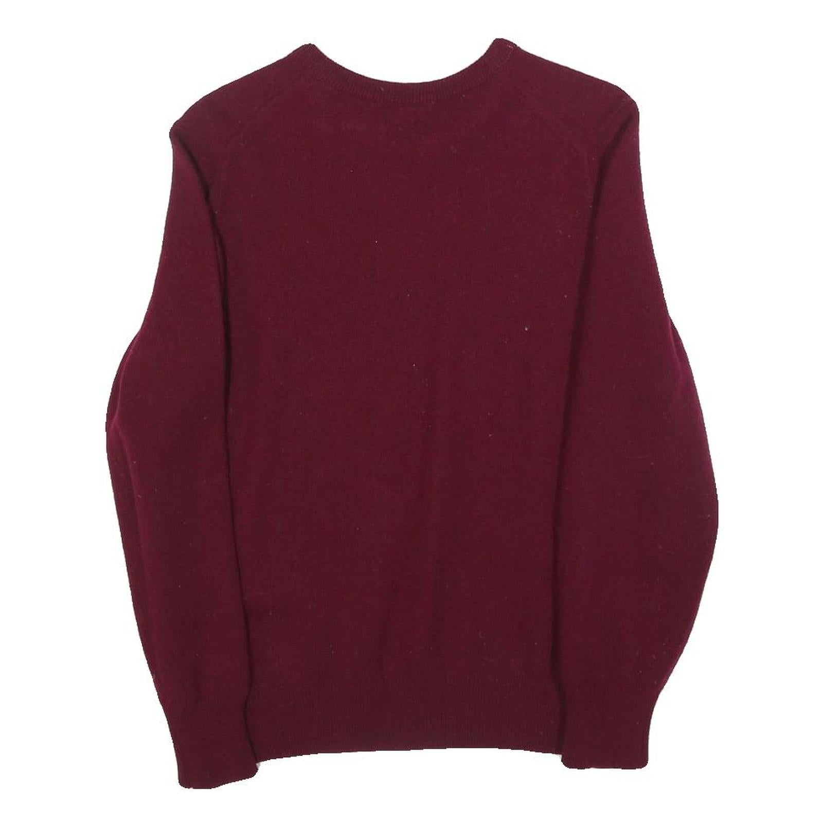DR MARTENS Boys Maroon Plain Wool Jumper Crew Neck Basic Knit L Elbow Patch