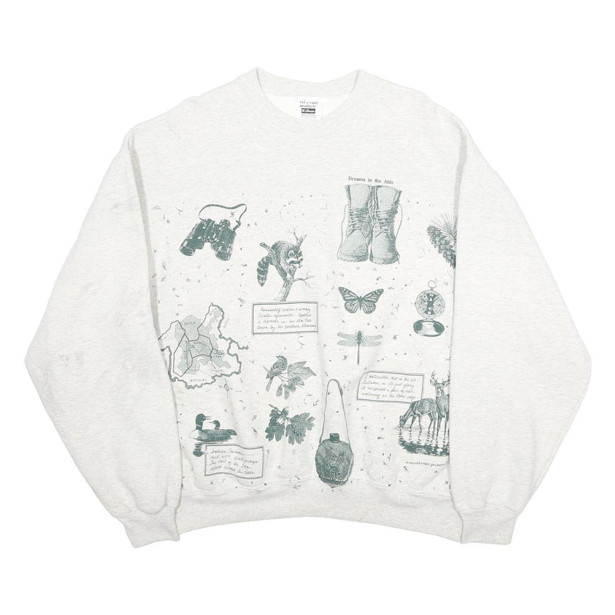 RARE REL-E-VANT PRODUCTS Womens White Nature Graphic Crew Neck XL Cotton Blend