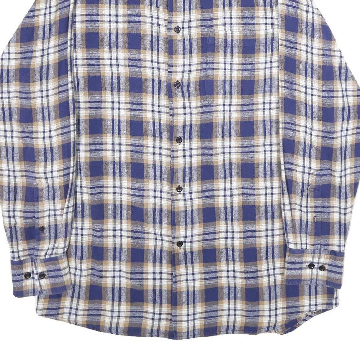 KINGFIELD Mens Blue & Brown Check Shirt M Cotton Long Sleeve Casual