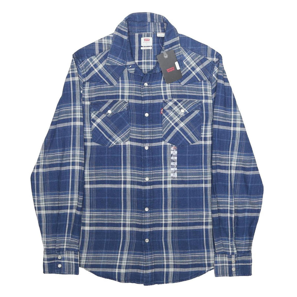 LEVI'S Mens Blue & White Plaid Western Shirt S Cotton Long Sleeve Casual