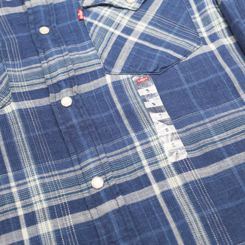 LEVI'S Mens Blue & White Plaid Western Shirt S Cotton Long Sleeve Casual