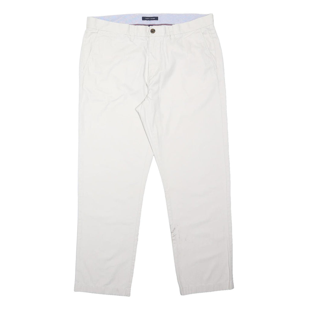 TOMMY HILFIGER Mens Cotton Blend White Regular Straight Trousers W36 L30 Casual