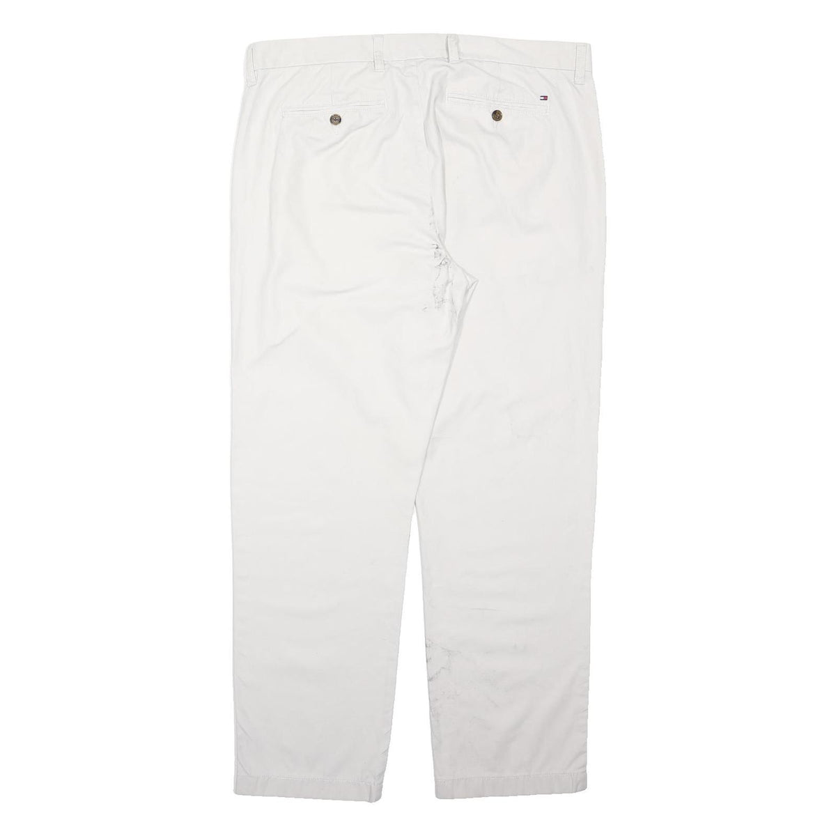 TOMMY HILFIGER Mens Cotton Blend White Regular Straight Trousers W36 L30 Casual