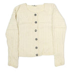 CARRAIGDON Womens Cream Heavy Knit Jumper Button Up Cable Knit S Wool Classic