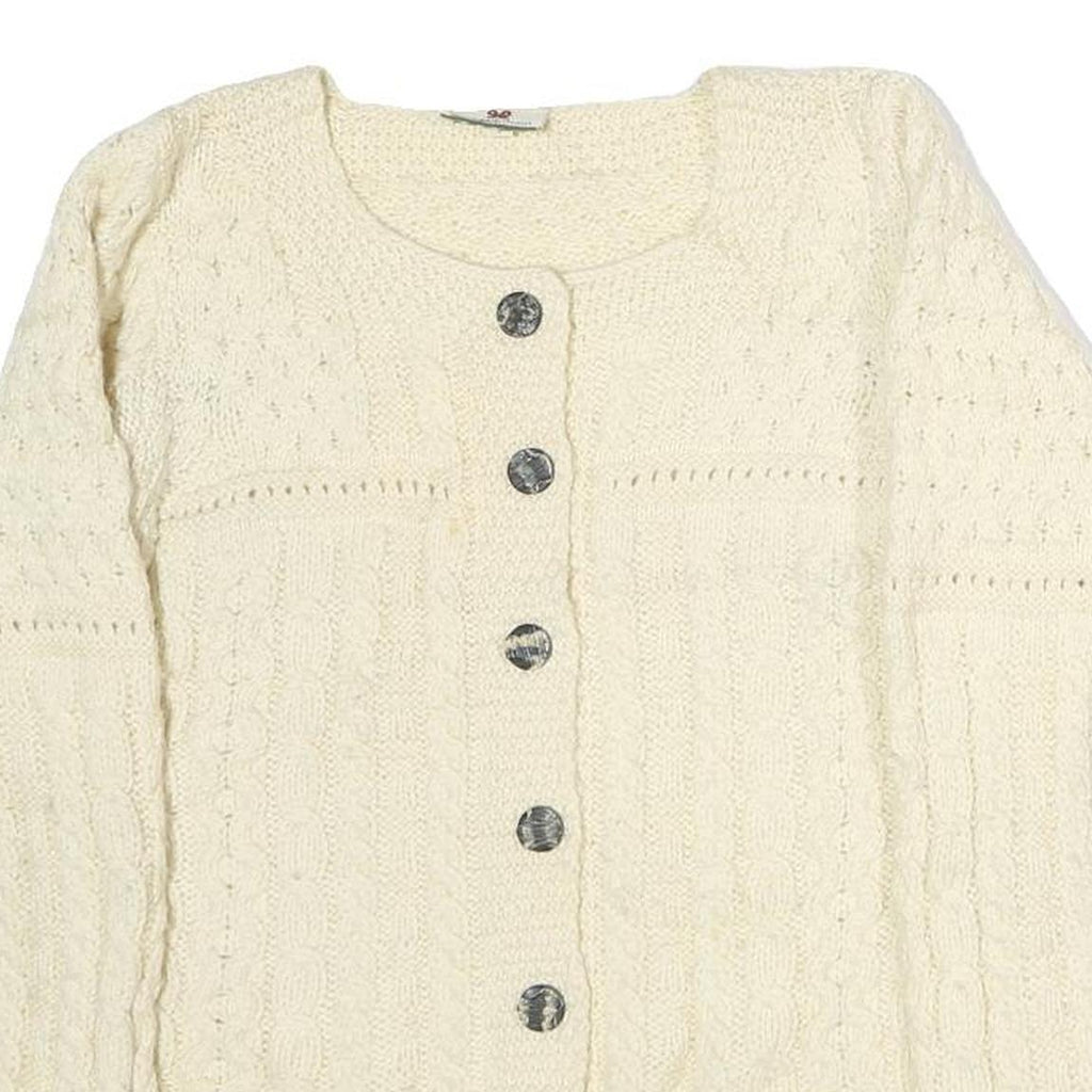 CARRAIGDON Womens Cream Heavy Knit Jumper Button Up Cable Knit S Wool Classic
