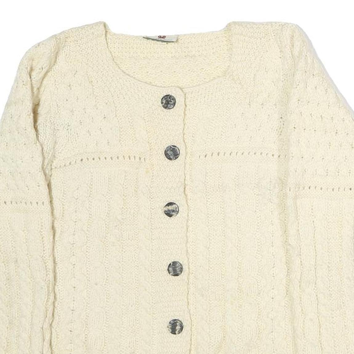 CARRAIGDON Womens Cream Heavy Knit Jumper Button Up Cable Knit S Wool Classic