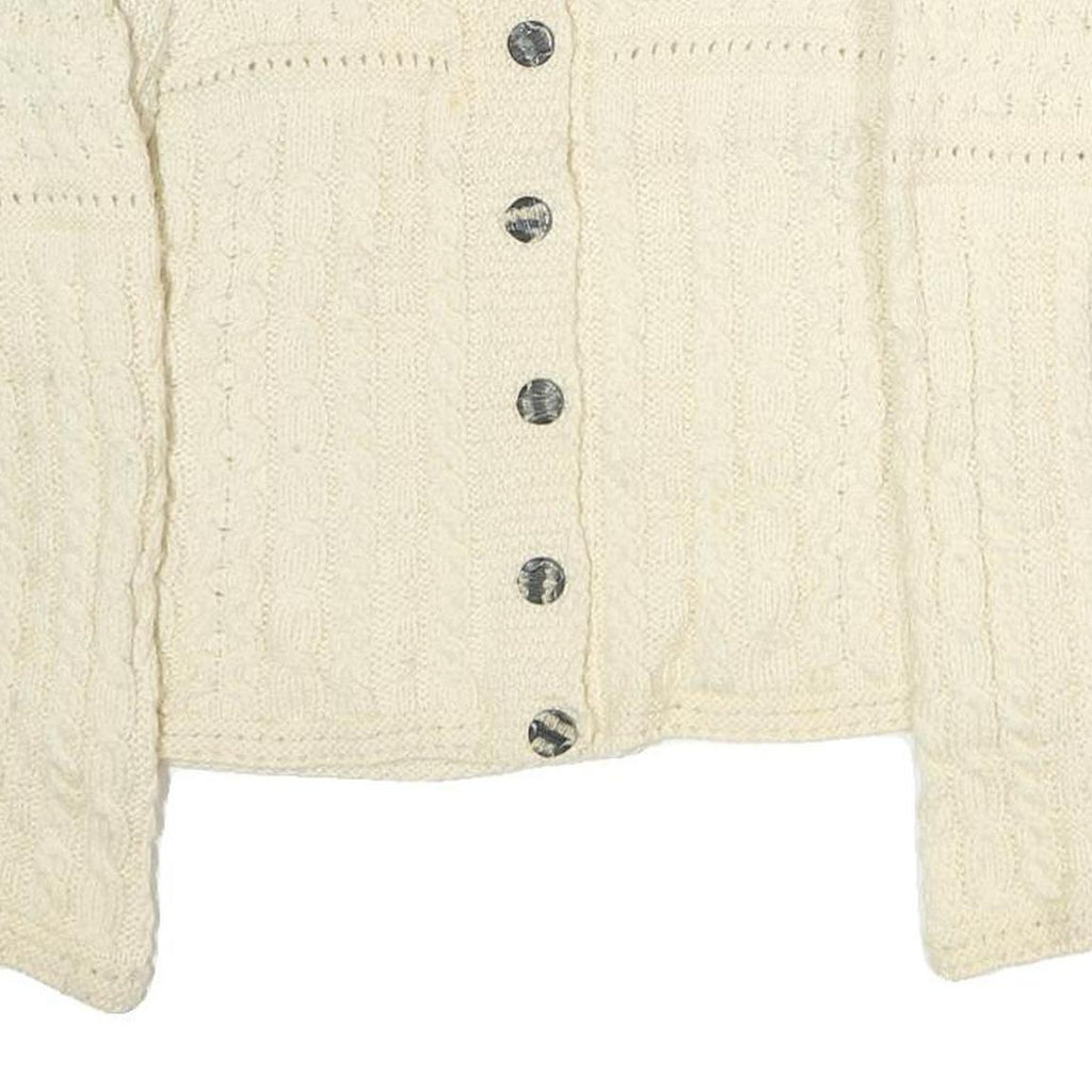 CARRAIGDON Womens Cream Heavy Knit Jumper Button Up Cable Knit S Wool Classic