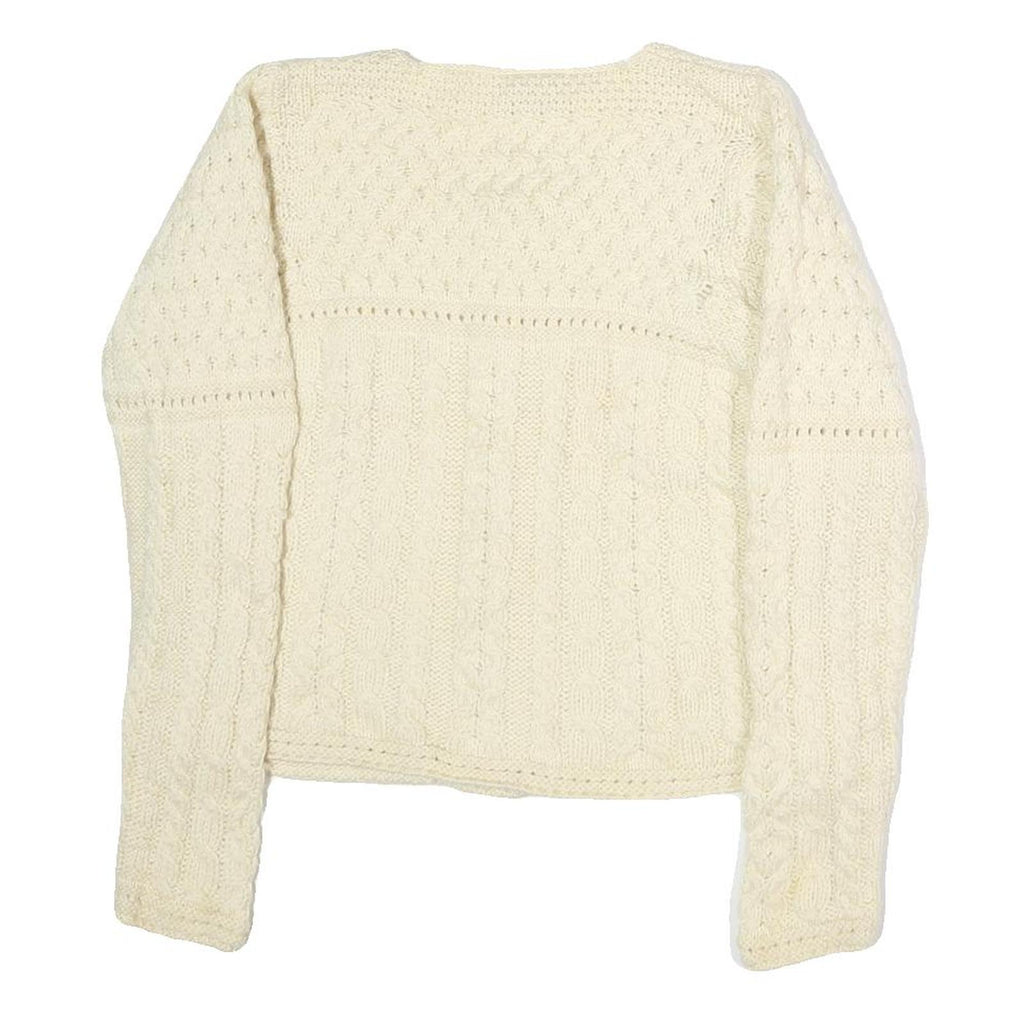 CARRAIGDON Womens Cream Heavy Knit Jumper Button Up Cable Knit S Wool Classic