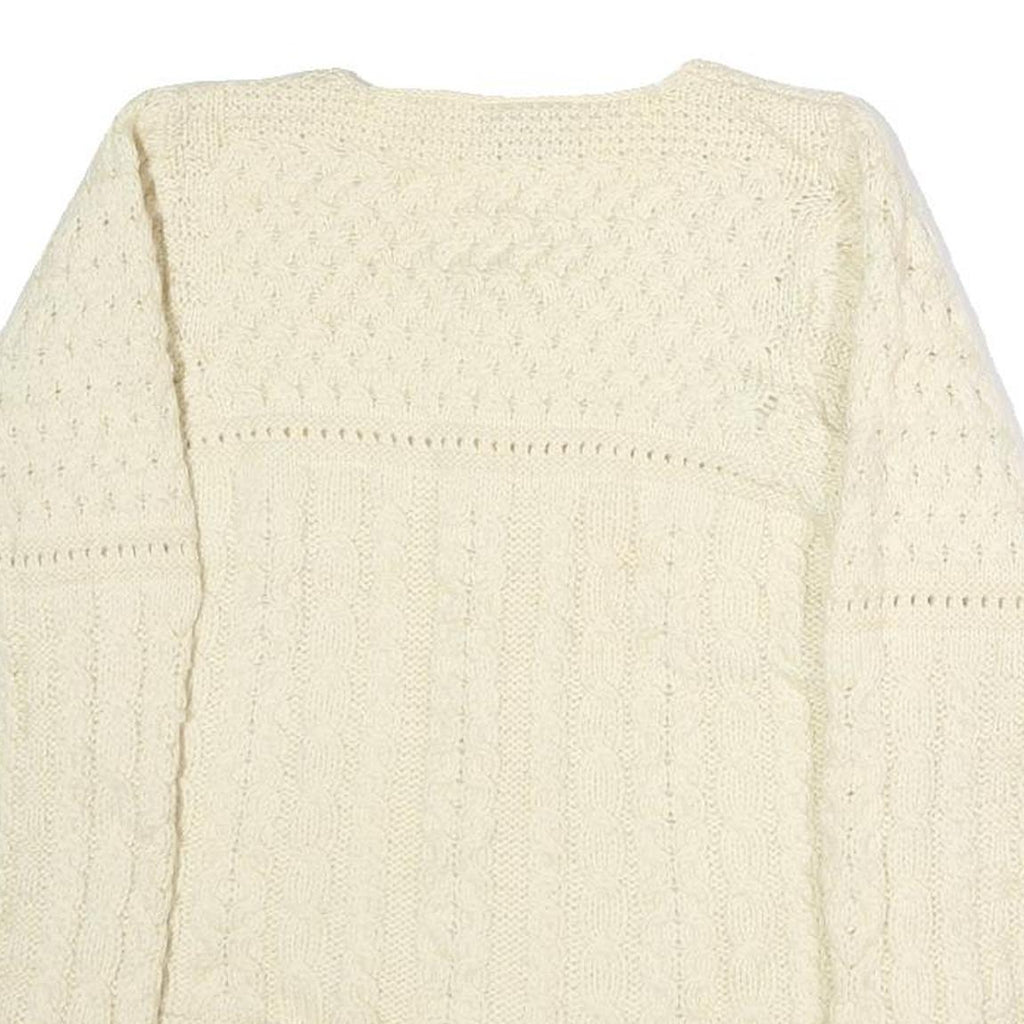 CARRAIGDON Womens Cream Heavy Knit Jumper Button Up Cable Knit S Wool Classic