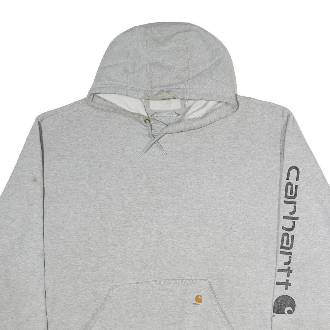 CARHARTT Mens Grey Hoodie 2XL Logo Print Cotton Pullover Sweatshirt
