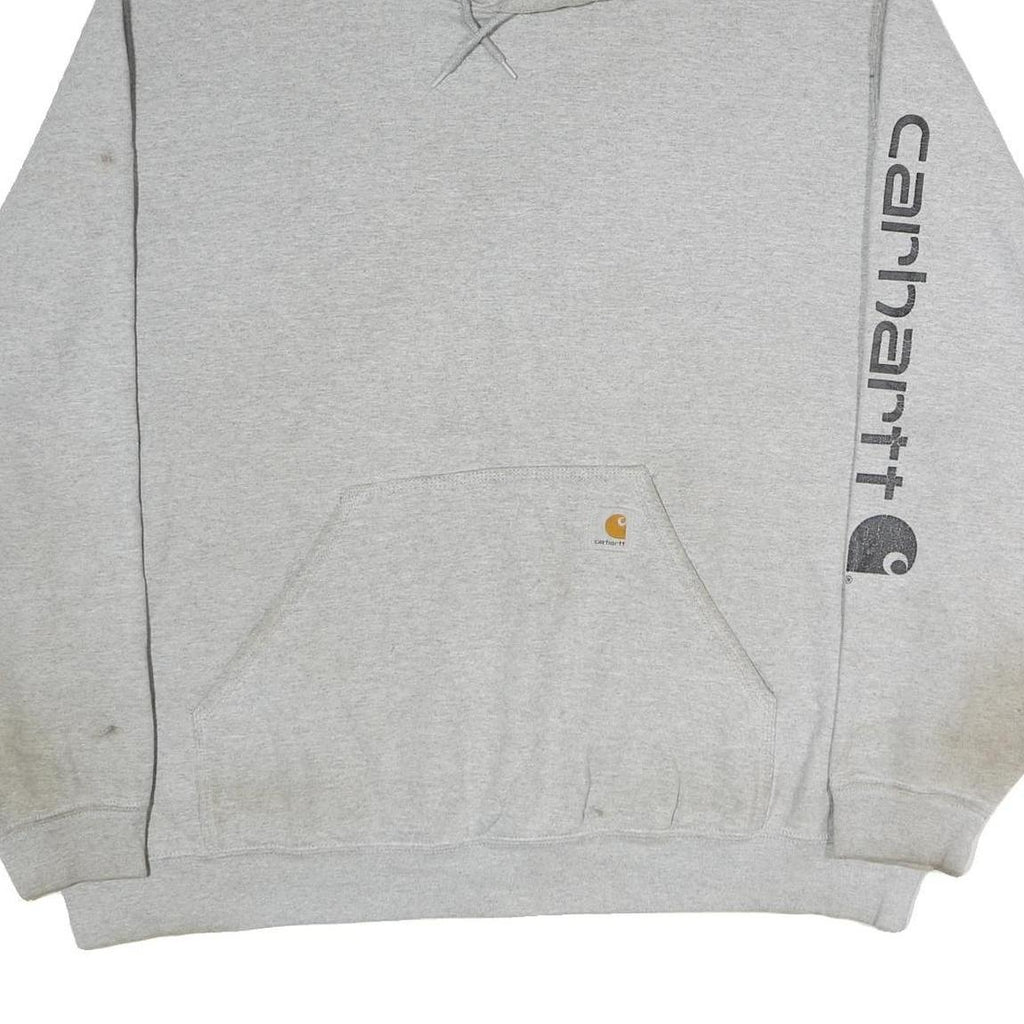 CARHARTT Mens Grey Hoodie 2XL Logo Print Cotton Pullover Sweatshirt