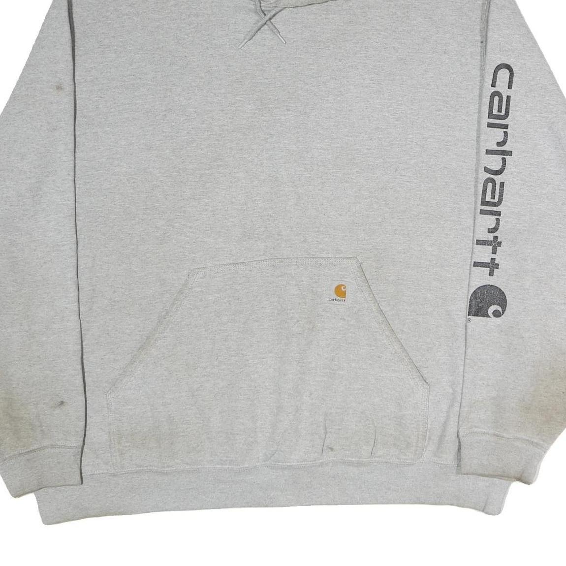 CARHARTT Mens Grey Hoodie 2XL Logo Print Cotton Pullover Sweatshirt