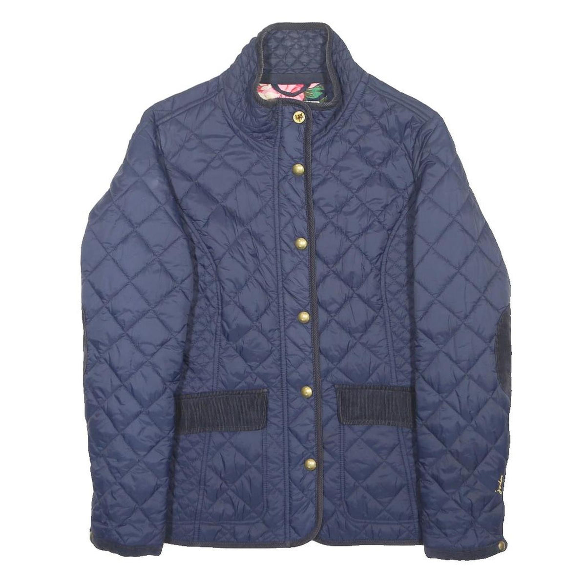 JOULES Womens Navy Quilted Jacket UK 16 Polyester Zip Classic Fit Durable