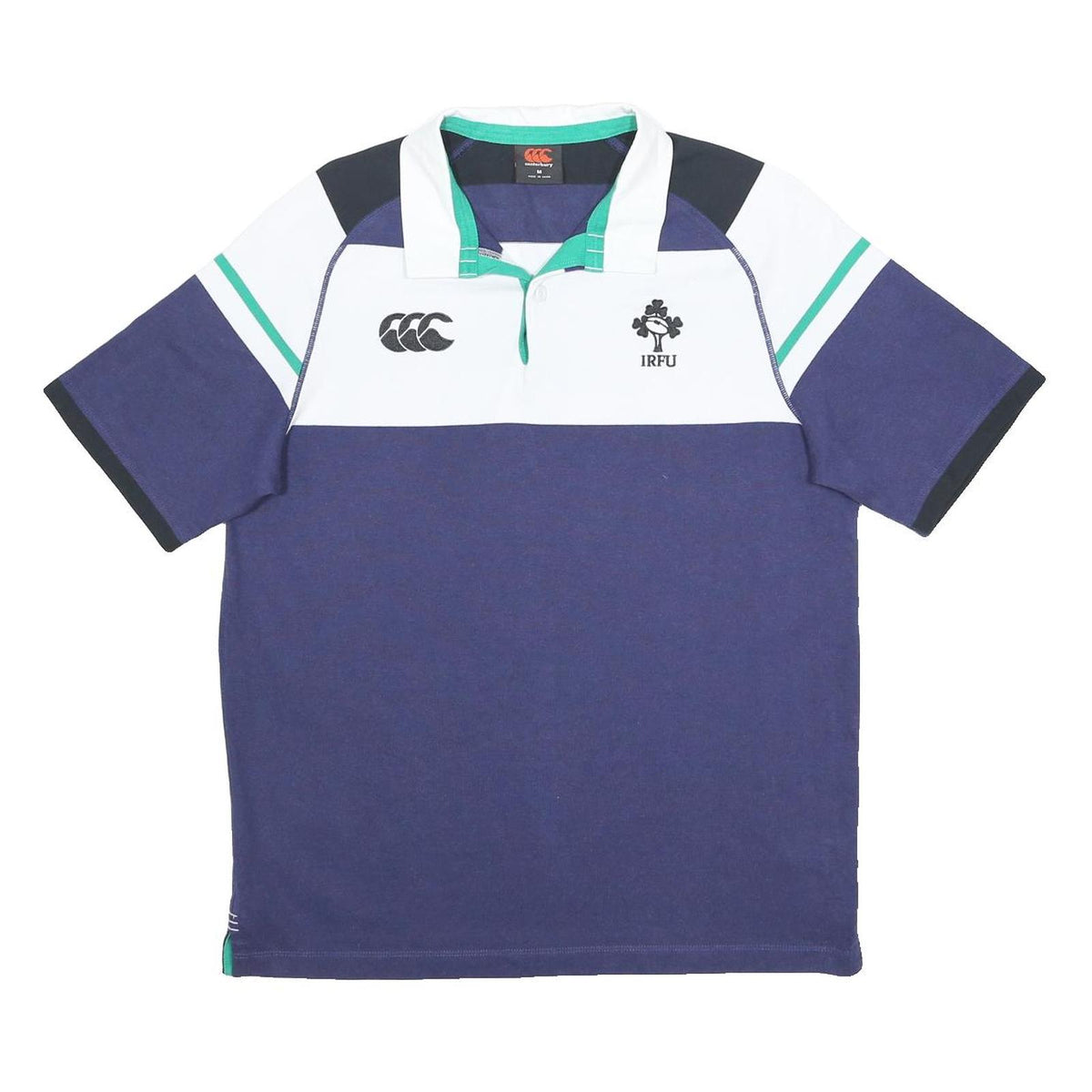 CANTERBURY Mens Navy Blue White Green IRFU Cotton Blend Polo Shirt M Short