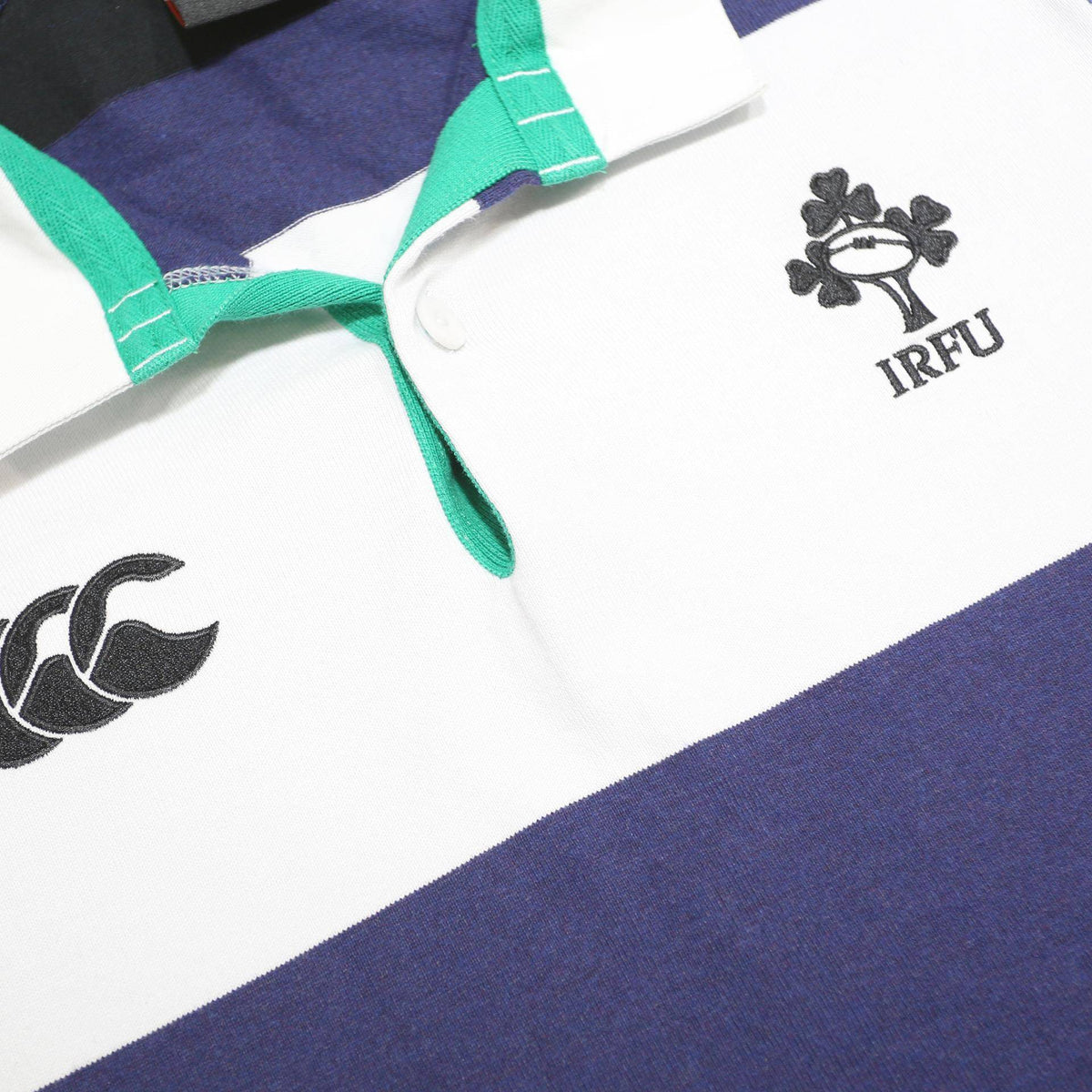 CANTERBURY Mens Navy Blue White Green IRFU Cotton Blend Polo Shirt M Short