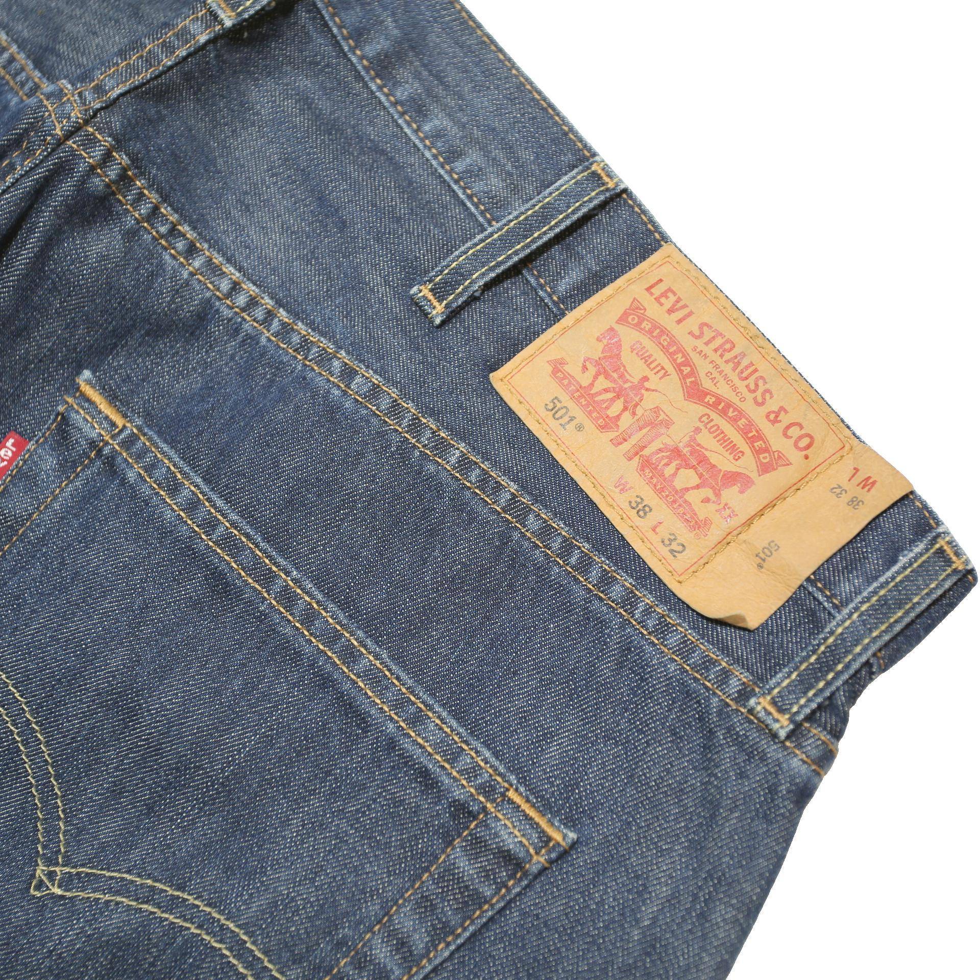 LEVI'S 501 Mens Jeans Blue Regular Straight Denim Dark W40 L32 Classic Button