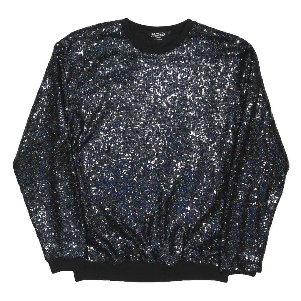 JADED Womens Black Sequin Crew Neck L Sparkly Evening Sweatshirt