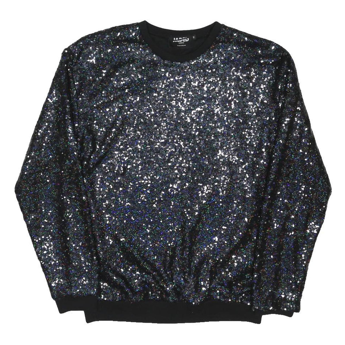 JADED Womens Black Sequin Crew Neck L Sparkly Evening Sweatshirt