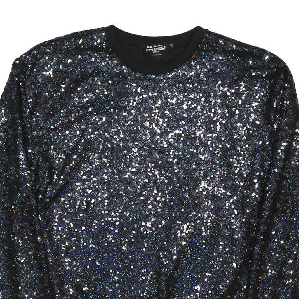 JADED Womens Black Sequin Crew Neck L Sparkly Evening Sweatshirt
