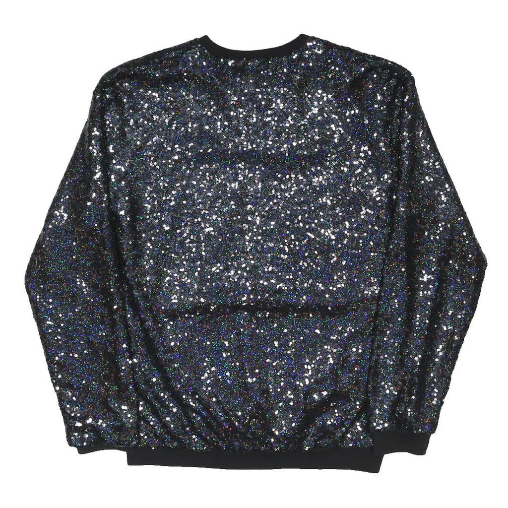 JADED Womens Black Sequin Crew Neck L Sparkly Evening Sweatshirt