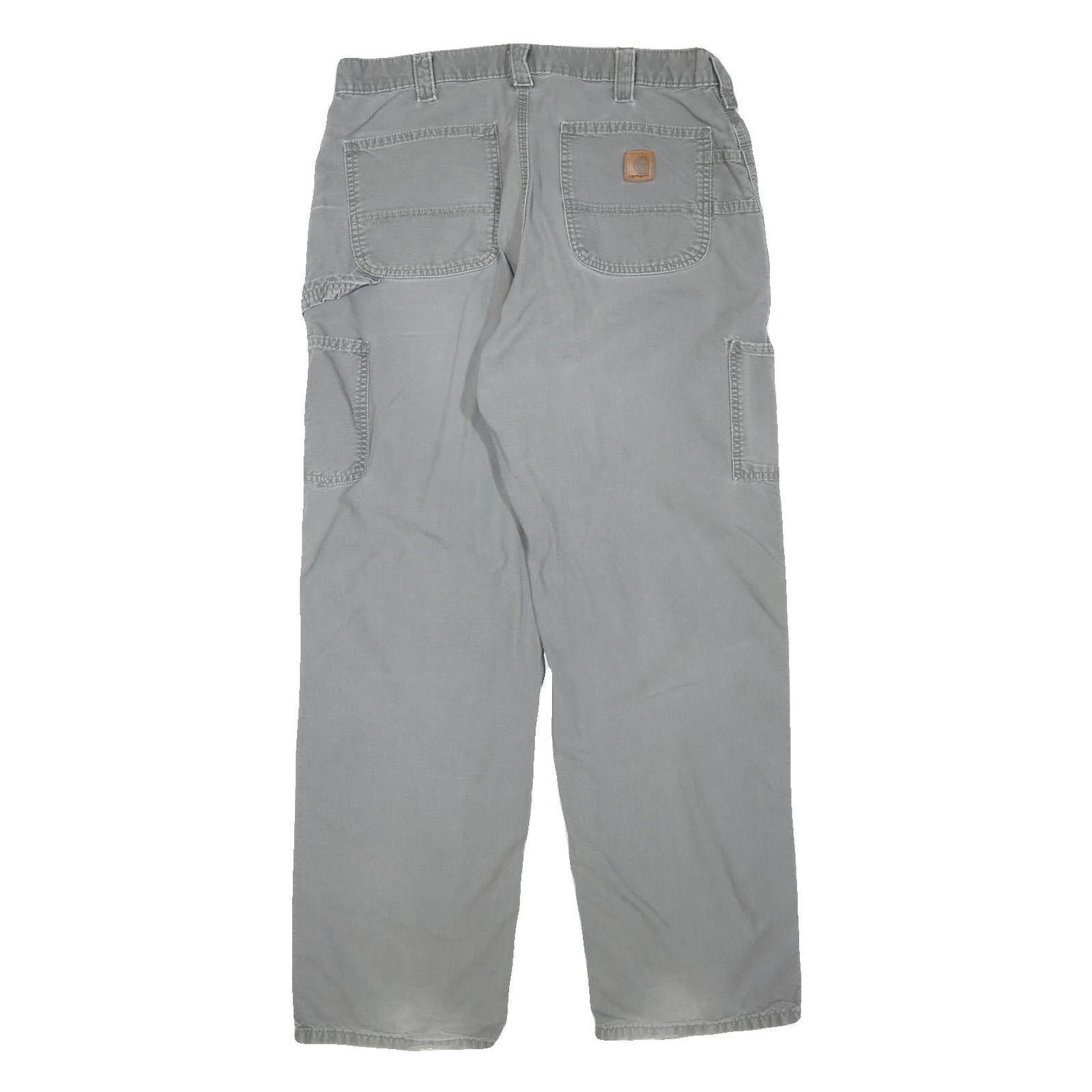 CARHARTT Mens Regular Fit Grey Cotton Blend Trousers W36 L31 Workwear Zip
